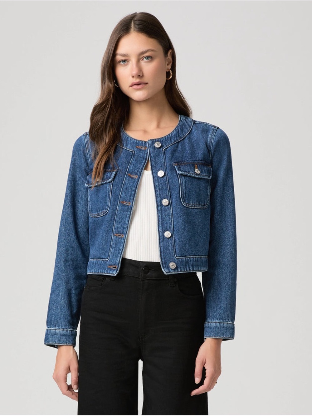 PAIGE Kylian Collarless Jean Jacket